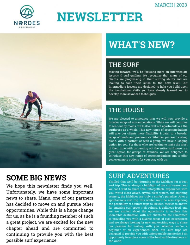Newsletter 2023! Updates for upcoming surf season.