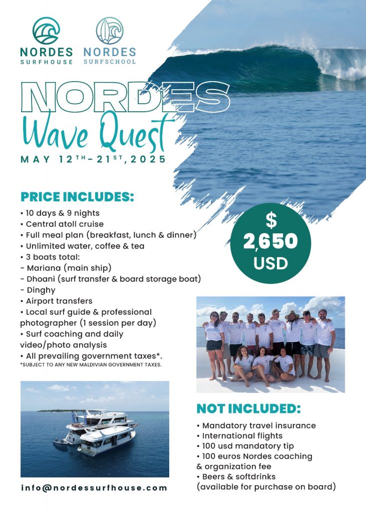 info flyer of boat charter surf trip in maldives